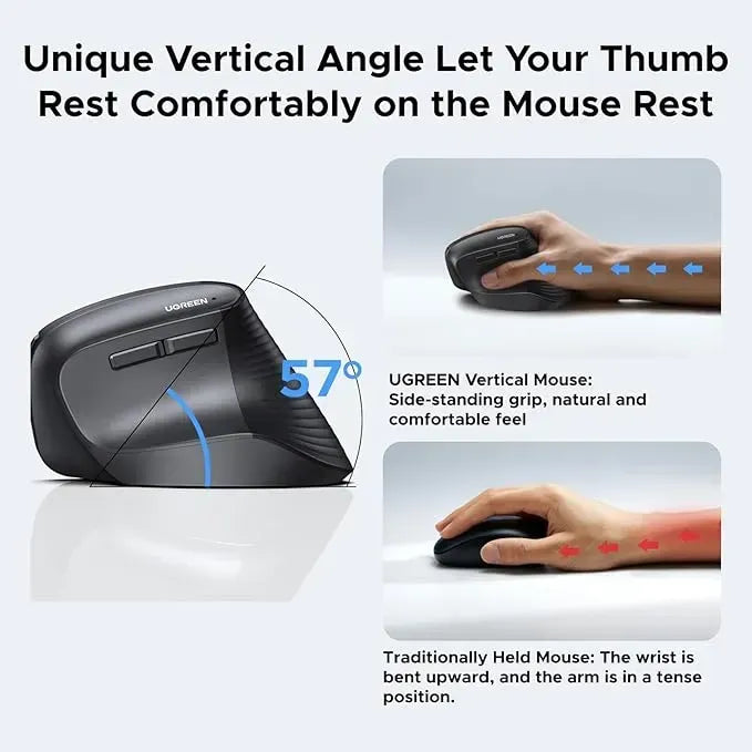 UGREEN Ergonomic Mouse, Wireless Bluetooth Vertical Mouse, Dual-Mode - 65042