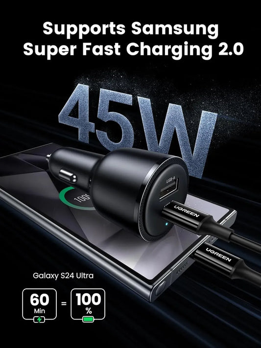 Ugreen-Fast Car Charger-63W-2-Port-USB-C/USB-A Gray-35023