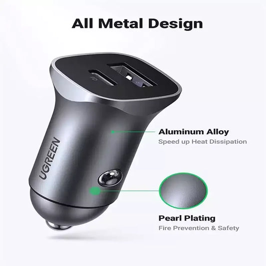 Charger-Ugreen-Fast Car Charger 30W-2Ports-Grey-40858
