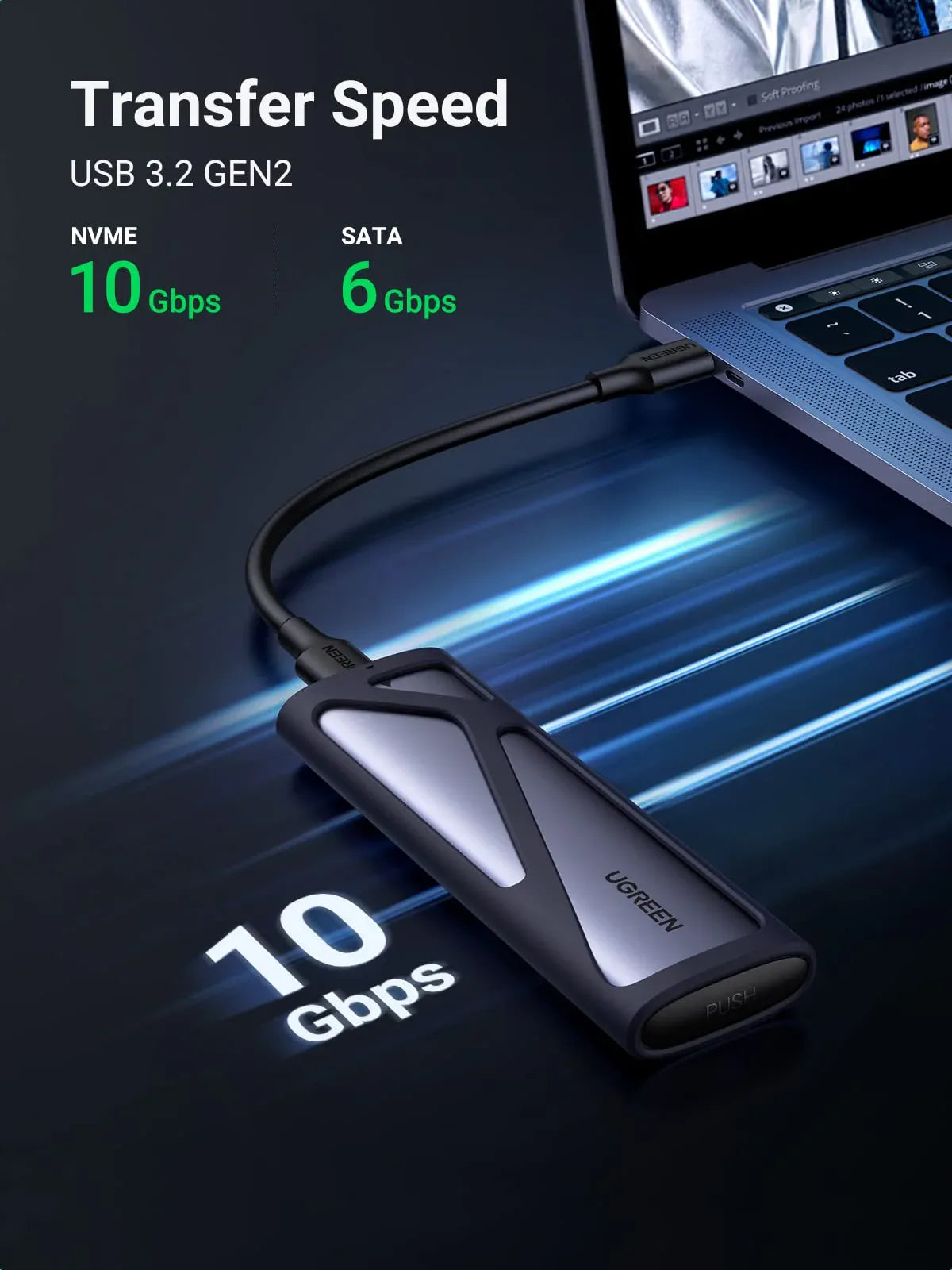 Enclosure HDD-Ugreen-M.2 SATA/NVMe-10Gbps Type C& USB-90264
