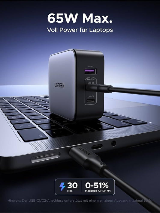 Charger-Ugreen-65W-Fast Charger-1USB-A&2USB-C-Black-CD296
