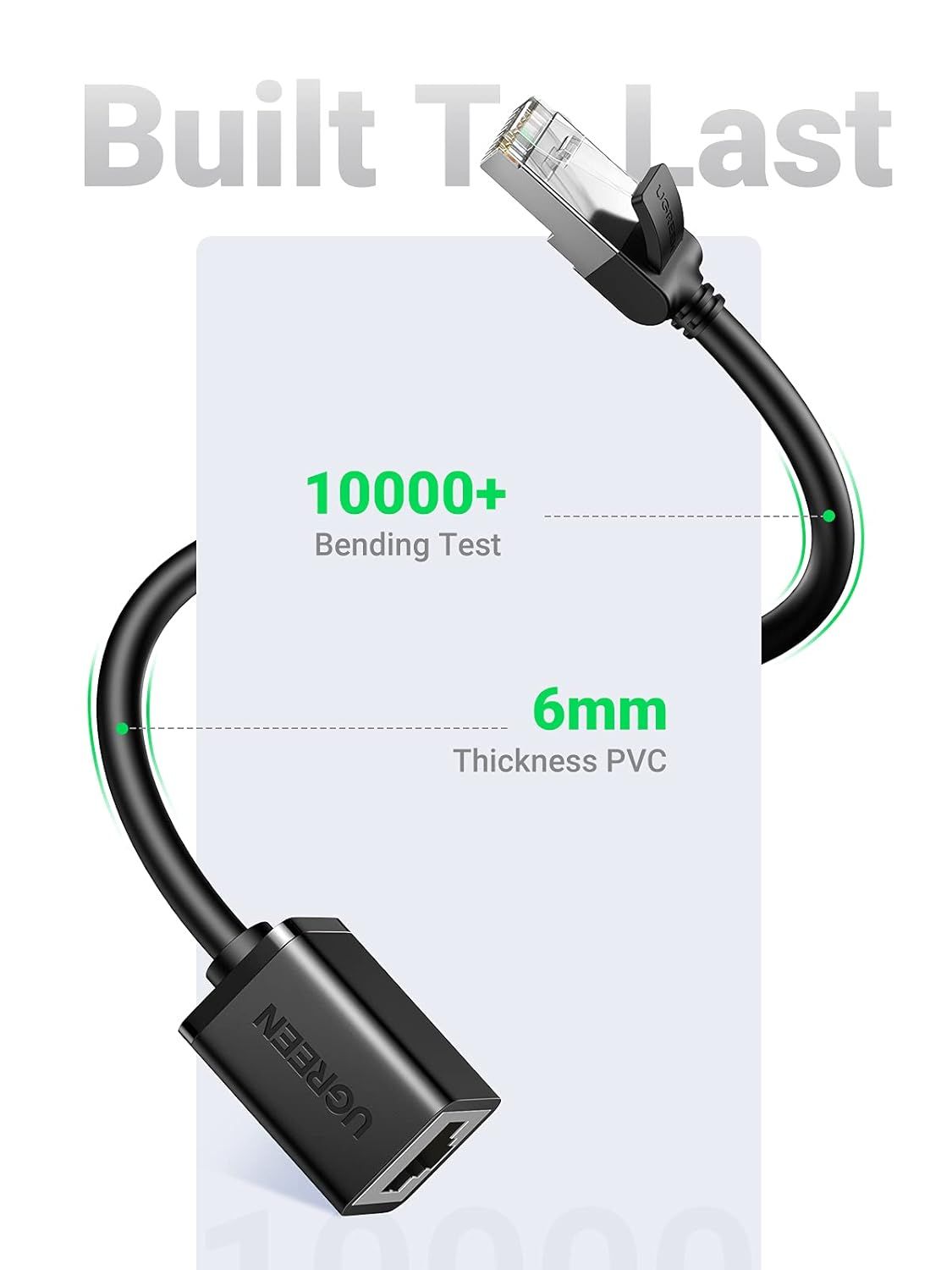 Ugreen-Cat6 F/UTP-RJ45 Ext-Male/F-Patch Cords-2m-Black-11281