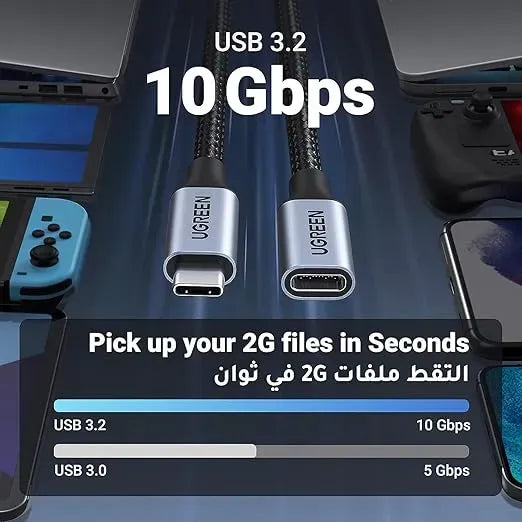 UGREEN USB-C Male to USB-C Female, Data transmission+ charging+ Audio&video - 30205