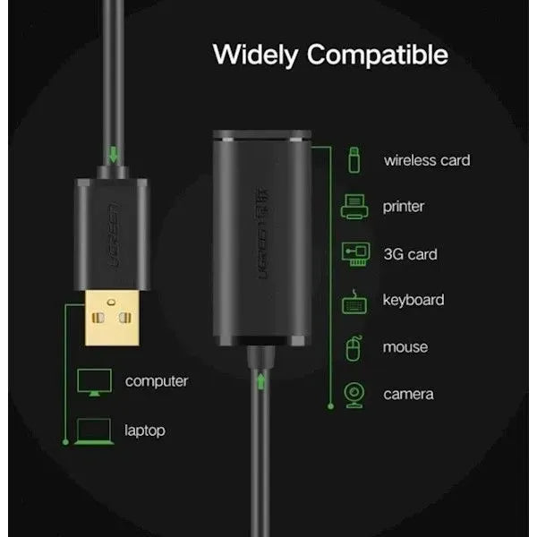 Ugreen USB 2.0 Active Extension Cable with Chipset 15m  Black-10323
