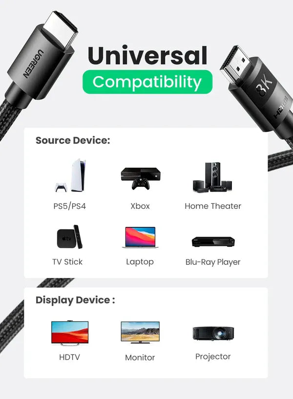 UGREEN HDMI 2.1 Cable 8K@60Hz // 4K@240Hz/144Hz/120Hz Male to Male 5m - 80405