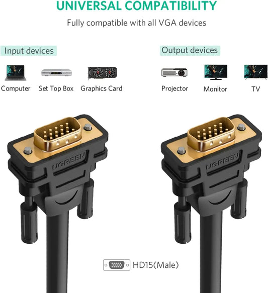Ugreen-VGA Male to Male-Cable 2m-Black-11646
