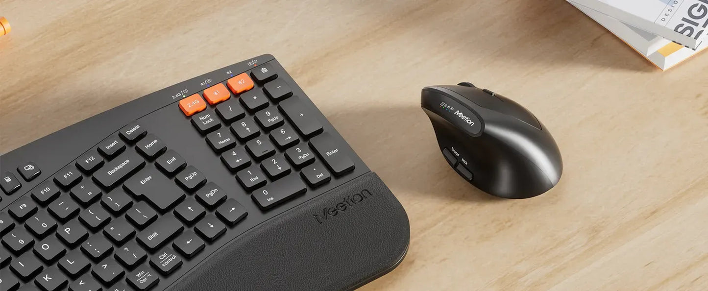 Meetion Director B2 Wireless And Bluetooth Dual Mode Ergonomic Keyboard And Mouse Combo