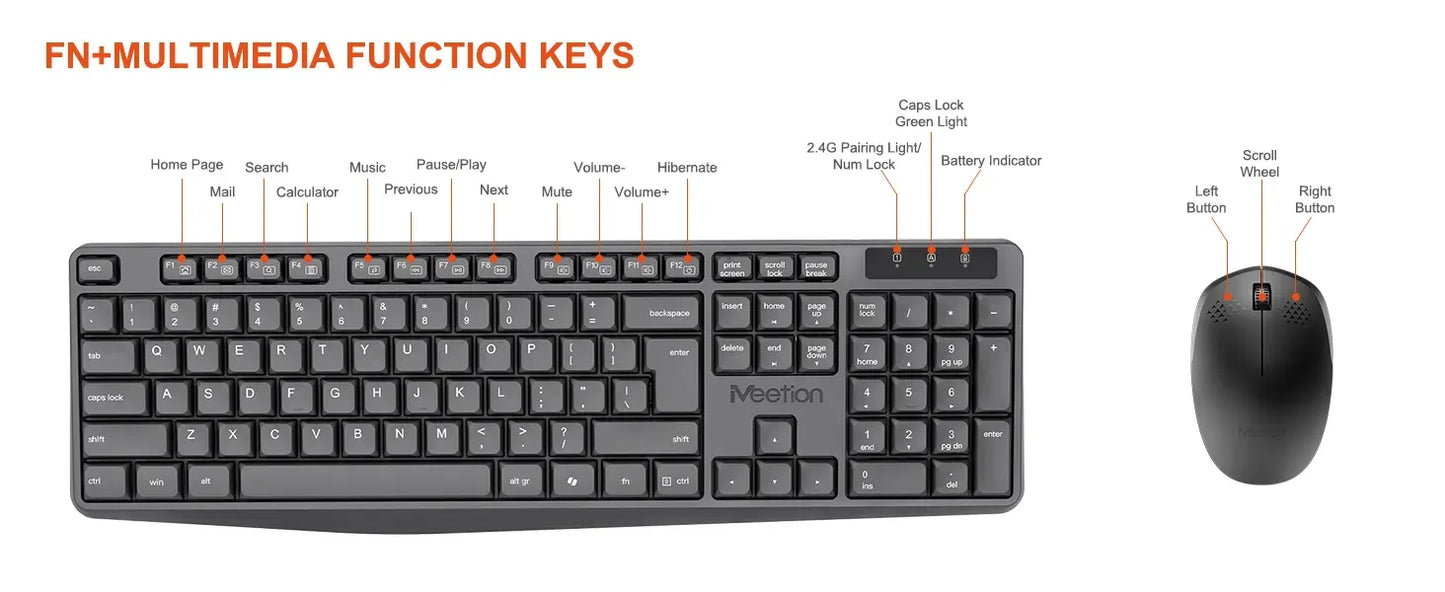 Meetion CW235 Sleek Design Wireless Arabic Keyboard And Mouse Combo